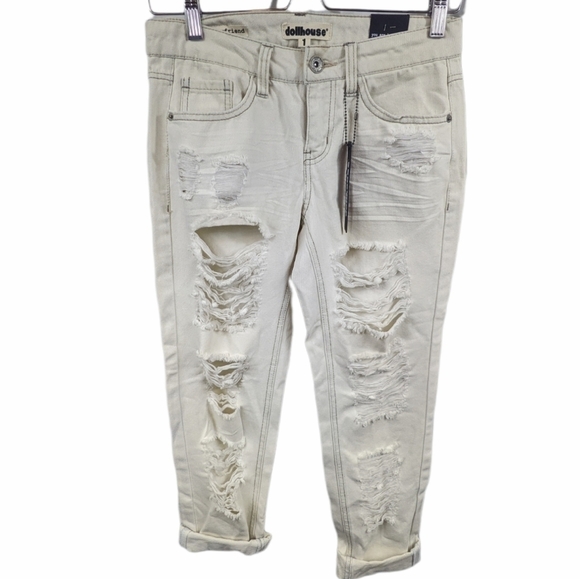 Dollhouse Slim Boyfriend Destroyed Jeans Sz 1 NWT - Picture 1 of 13